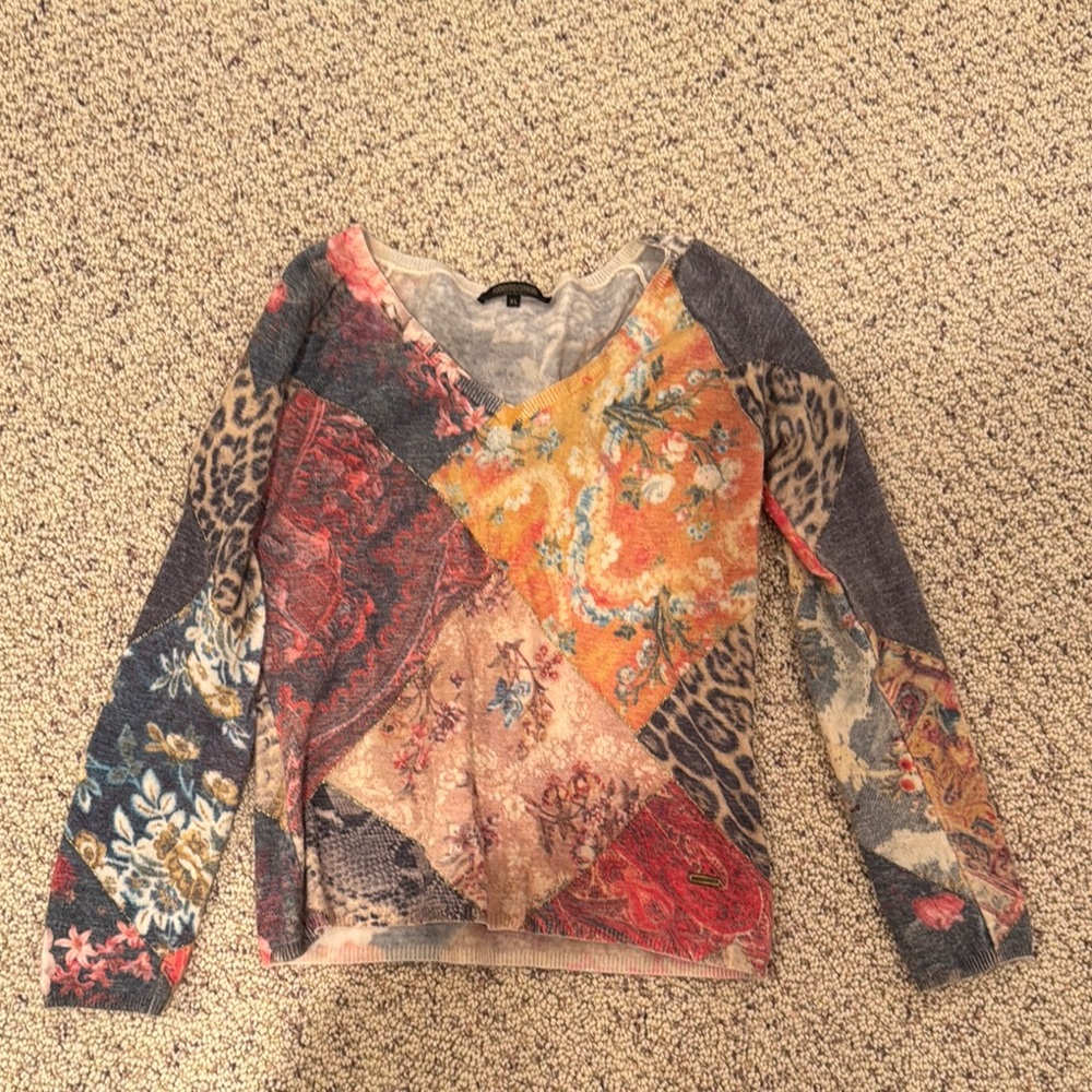 Roberto Cavalli Women's Multicolor Patchwork Cashmere Sweater size XL